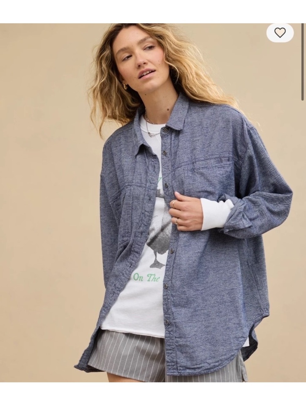 NWT Aerie Anytime Twill Button Down Shirt Navy denim L